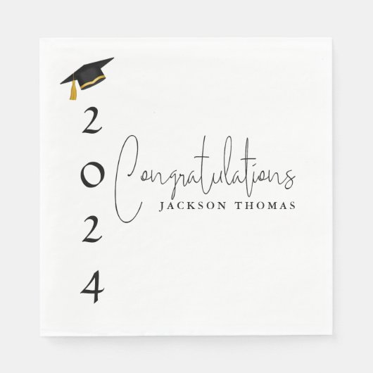 Moderne Schwarz & Weiß Herzlichen Glückwunsch Grad Serviette (Vorderseite)