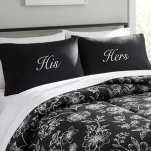 Moderne Schwarz-Weiß-His-and-Hers Kissenbezug
