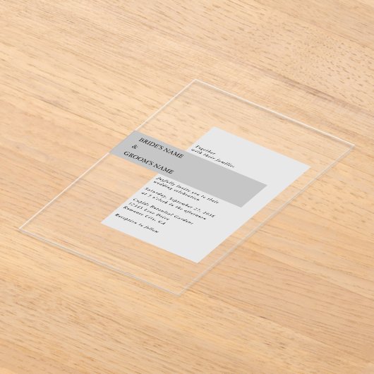 Moderne Schwarz-Weiß-Hochzeit Acryleinladungen (Ablage )