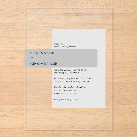 Moderne Schwarz-Weiß-Hochzeit Acryleinladungen (Vorderseite)