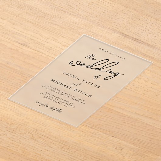 Moderne Schwarz-Weiß-Hochzeit Acryleinladungen (Ablage )