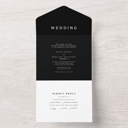 Moderne Schwarz-Weiß-Hochzeit All In One Einladung (Innen Boden)