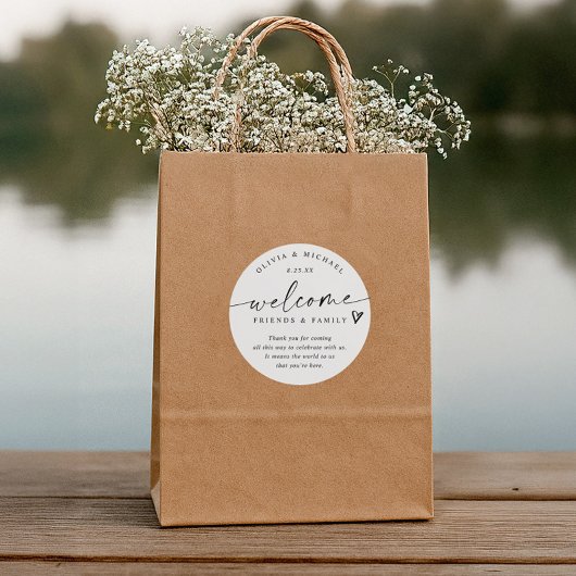 Moderne Schwarz & Weiß Hochzeit Begrüßungszettel Runder Aufkleber