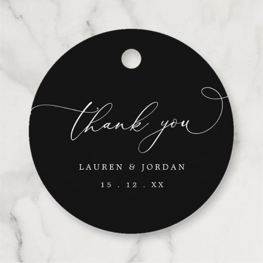 Moderne Schwarz-Weiß-Hochzeit - Danke Geschenkanhänger (Rückseite)