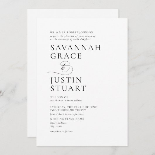 Moderne Schwarz-Weiß-Hochzeit Einladung (Vorne/Hinten)