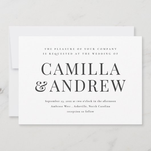 Moderne Schwarz-Weiß-Hochzeit Einladung (Vorderseite)