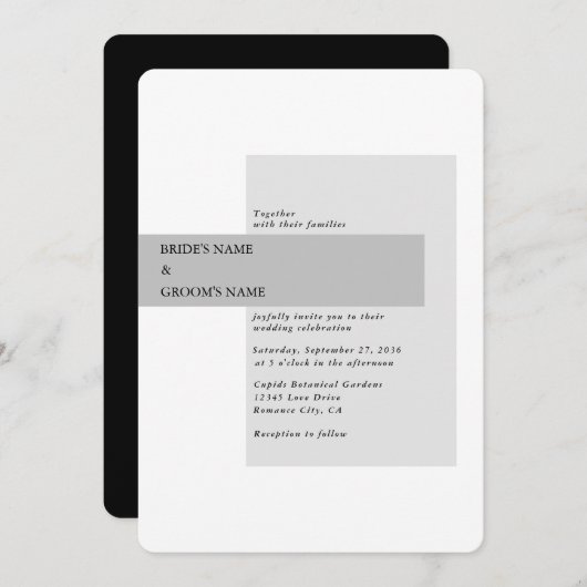 Moderne Schwarz-Weiß-Hochzeit Einladung (Vorne/Hinten)