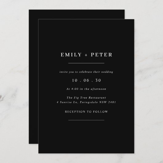 Moderne Schwarz-Weiß-Hochzeit Einladung (Vorne/Hinten)