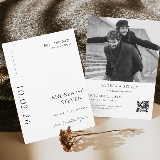 Moderne Schwarz-Weiß-Hochzeit im Foto retten das D Einladung