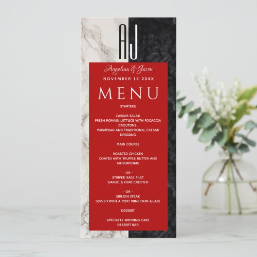 Moderne Schwarz-Weiß-Hochzeit Menükarte (Stehend Vorderseite)