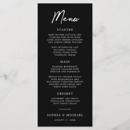 Moderne Schwarz-Weiß-Hochzeit Menükarte