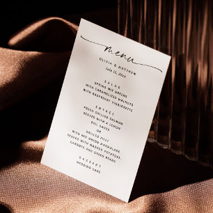 Moderne Schwarz-Weiß-Hochzeit   Minimalistische Sc Menükarte