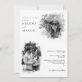 Moderne Schwarz-Weiß-Hochzeit mit zwei Fotos Einladung (Vorderseite)