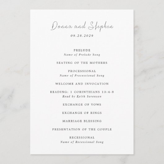 Moderne Schwarz-Weiß-Hochzeit Programm (Vorderseite)