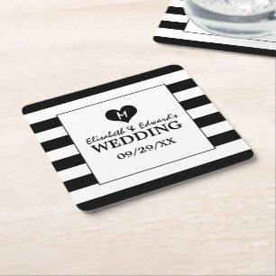 Moderne Schwarz-Weiß-Hochzeit Rechteckiger Pappuntersetzer