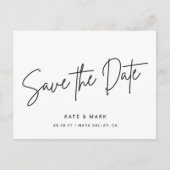 Moderne Schwarz-Weiß-Hochzeit rettet das Datum Postkarte (Vorderseite)