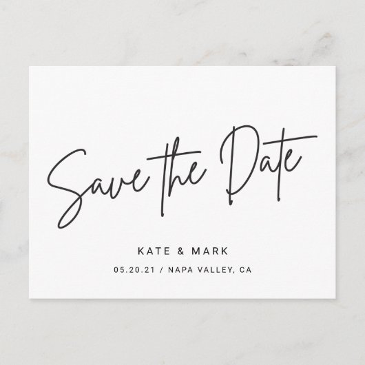 Moderne Schwarz-Weiß-Hochzeit rettet das Datum Postkarte (Vorderseite)