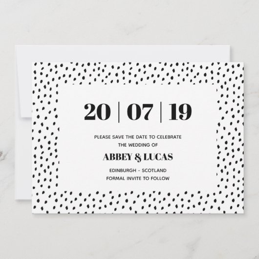 Moderne Schwarz-Weiß-Hochzeit rettet das Datum Save The Date (Vorderseite)