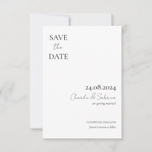 Moderne Schwarz-Weiß-Hochzeit rettet das Datum Save The Date (Vorderseite)