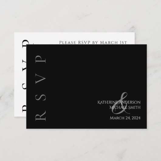 Moderne Schwarz-Weiß-Hochzeit RSVP Karte (Vorne/Hinten)