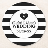 Moderne Schwarz-Weiß-Hochzeit Runder Pappuntersetzer (Vorderseite)