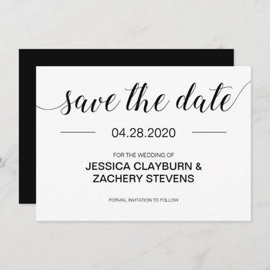 Moderne Schwarz-Weiß-Hochzeit Save The Date (Vorne/Hinten)