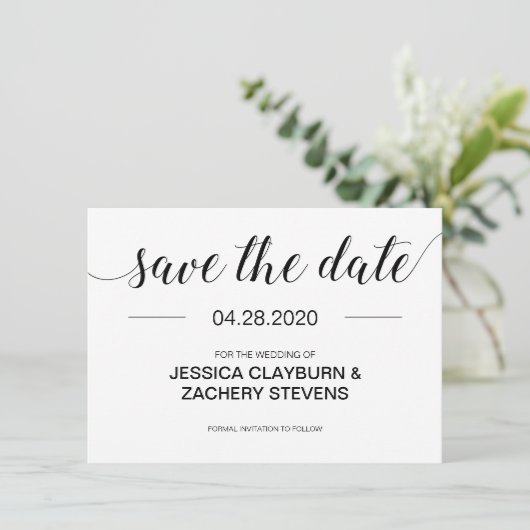 Moderne Schwarz-Weiß-Hochzeit Save The Date (Stehend Vorderseite)