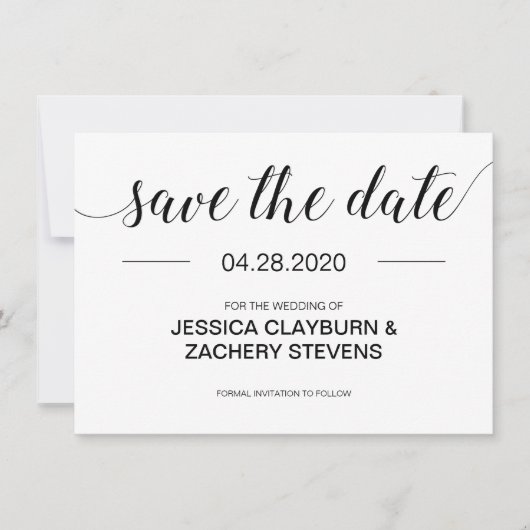 Moderne Schwarz-Weiß-Hochzeit Save The Date (Vorderseite)
