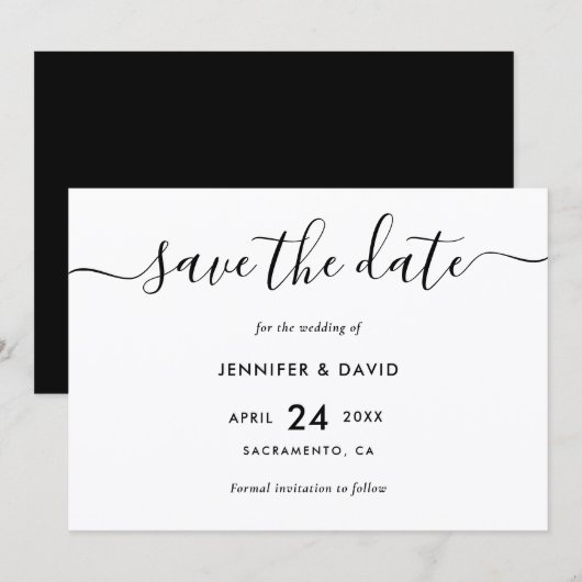 Moderne Schwarz-Weiß-Hochzeit Save The Date (Vorne/Hinten)
