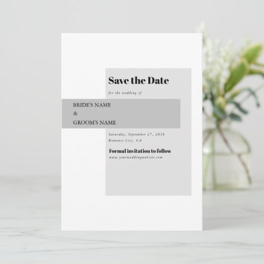 Moderne Schwarz-Weiß-Hochzeit Save The Date (Stehend Vorderseite)