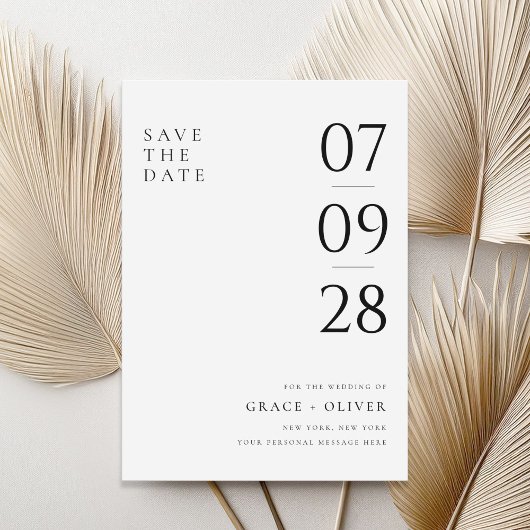 Moderne Schwarz-Weiß-Hochzeit Save The Date