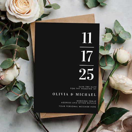 Moderne Schwarz-Weiß-Hochzeit Save The Date