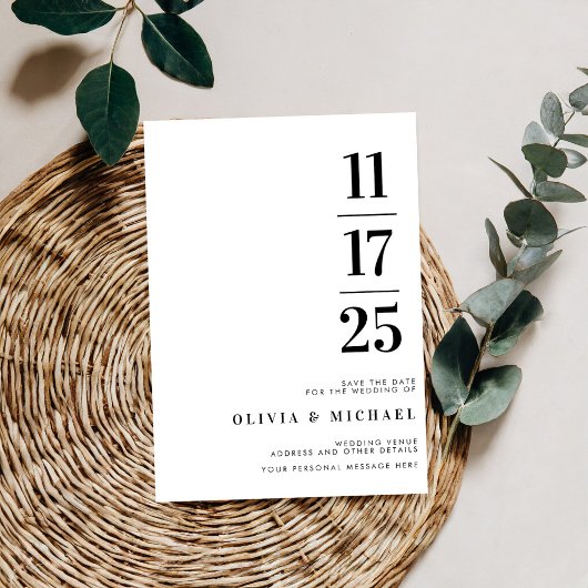 Moderne Schwarz-Weiß-Hochzeit Save The Date