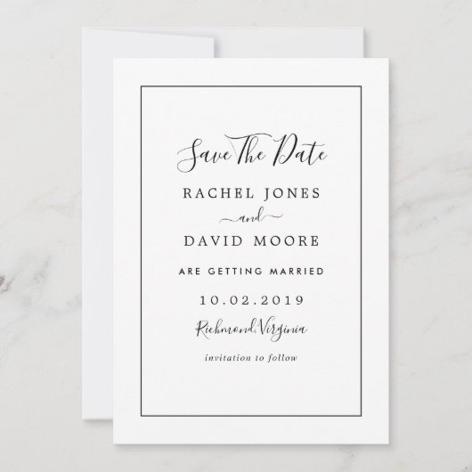 Moderne Schwarz-Weiß-Hochzeit Save The Date (Vorderseite)