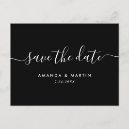 Moderne Schwarz-Weiß-Hochzeit spart das Datum Ankündigungspostkarte