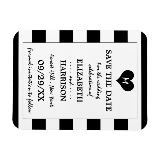 Moderne Schwarz-Weiß-Hochzeit spart das Datum Magnet (Horizontal)