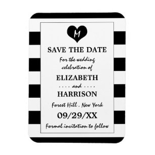 Moderne Schwarz-Weiß-Hochzeit spart das Datum Magnet