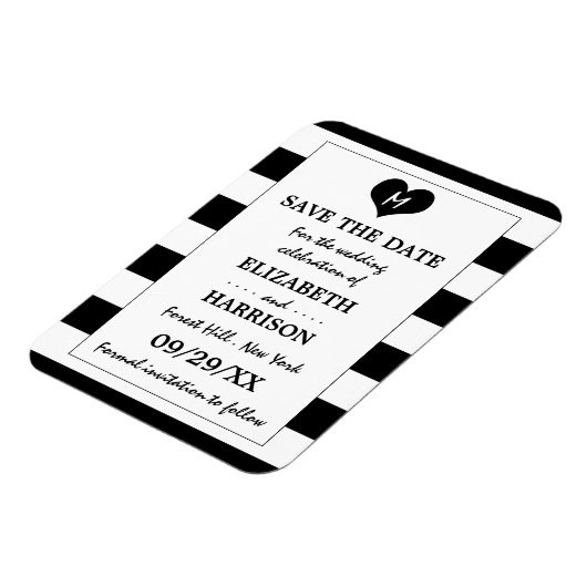 Moderne Schwarz-Weiß-Hochzeit spart das Datum Magnet (Linke Seite)