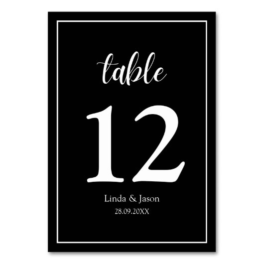 Moderne Schwarz-Weiß-Hochzeit Tischnummer (Vorderseite)