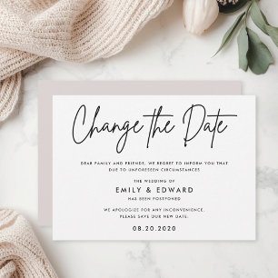 Moderne Schwarz-Weiß-Hochzeiten ändern das Datum Einladung