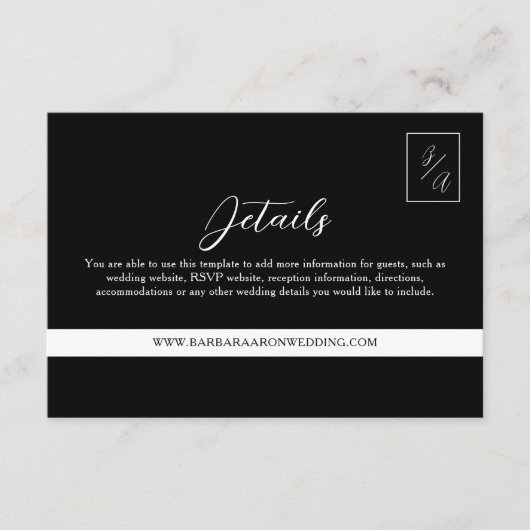 Moderne Schwarz-Weiß-Hochzeitsdetails Begleitkarte (Vorderseite)