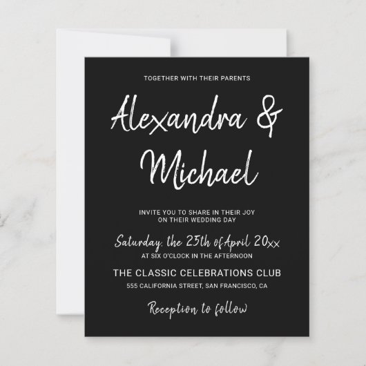 Moderne Schwarz-Weiß-Hochzeitseinladung (Vorderseite)