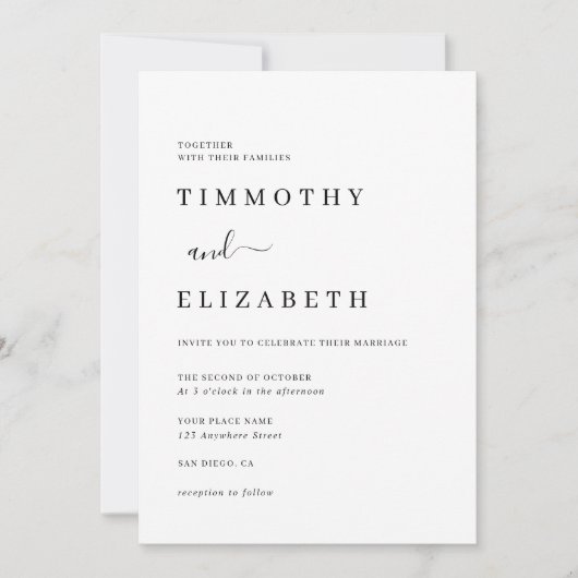 Moderne Schwarz-Weiß-Hochzeitseinladung Einladung (Vorderseite)