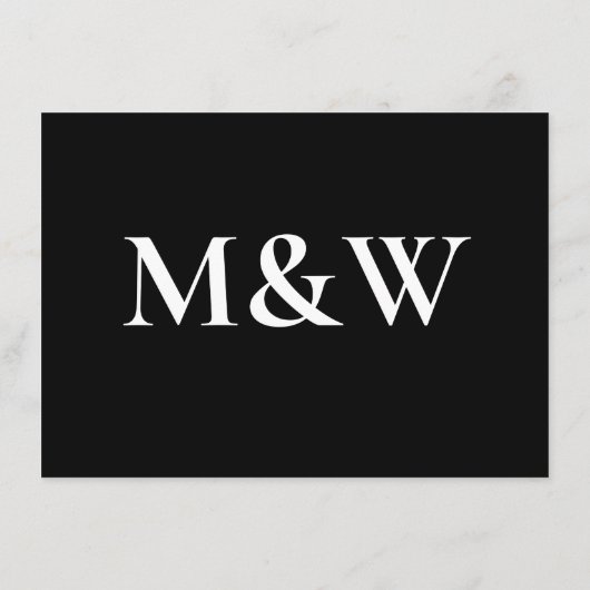 Moderne Schwarz-Weiß-Hochzeitsempfehlung für Monog Begleitkarte (Rückseite)
