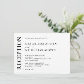 Moderne Schwarz-Weiß-Hochzeitsempfehlung für Monog Begleitkarte (Stehend Vorderseite)