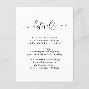 Moderne Schwarz-Weiß-Hochzeitskarte Begleitkarte