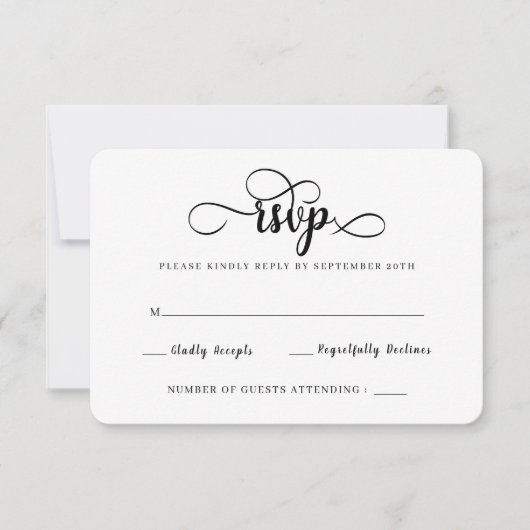 Moderne Schwarz-Weiß-Hochzeitskarten RSVP Karte (Vorderseite)