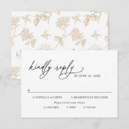 Moderne Schwarz-Weiß-Hochzeitsmenüoptionen RSVP Karte