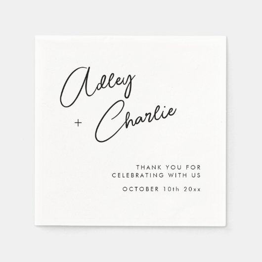 Moderne Schwarz-Weiß-Hochzeitspaare mit Schriftart Serviette (Vorderseite)