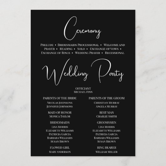 Moderne Schwarz-Weiß-Hochzeitssticons Programm (Rückseite)